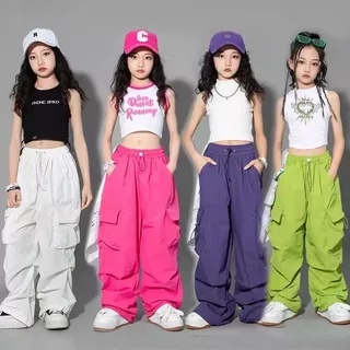 2pcs Set Girl Jazz Dance Costume Menina Dança De Rua Hip hop Stage Roupa De Moda Feminina Performance Suit