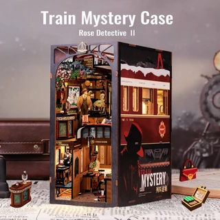 CUTEBEE DIY Book Nook Train Mystery Case Casa Miniatura De Madeira Artesanal Dollhouse Com Capa De Poeira Artesanato