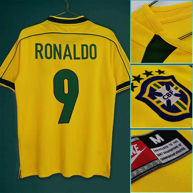 1998world CupCamisetas retrô da CopaBrazilian No. 9 RONALDO retro Jersey Homens de alta qualidade retro Jersey Personalização