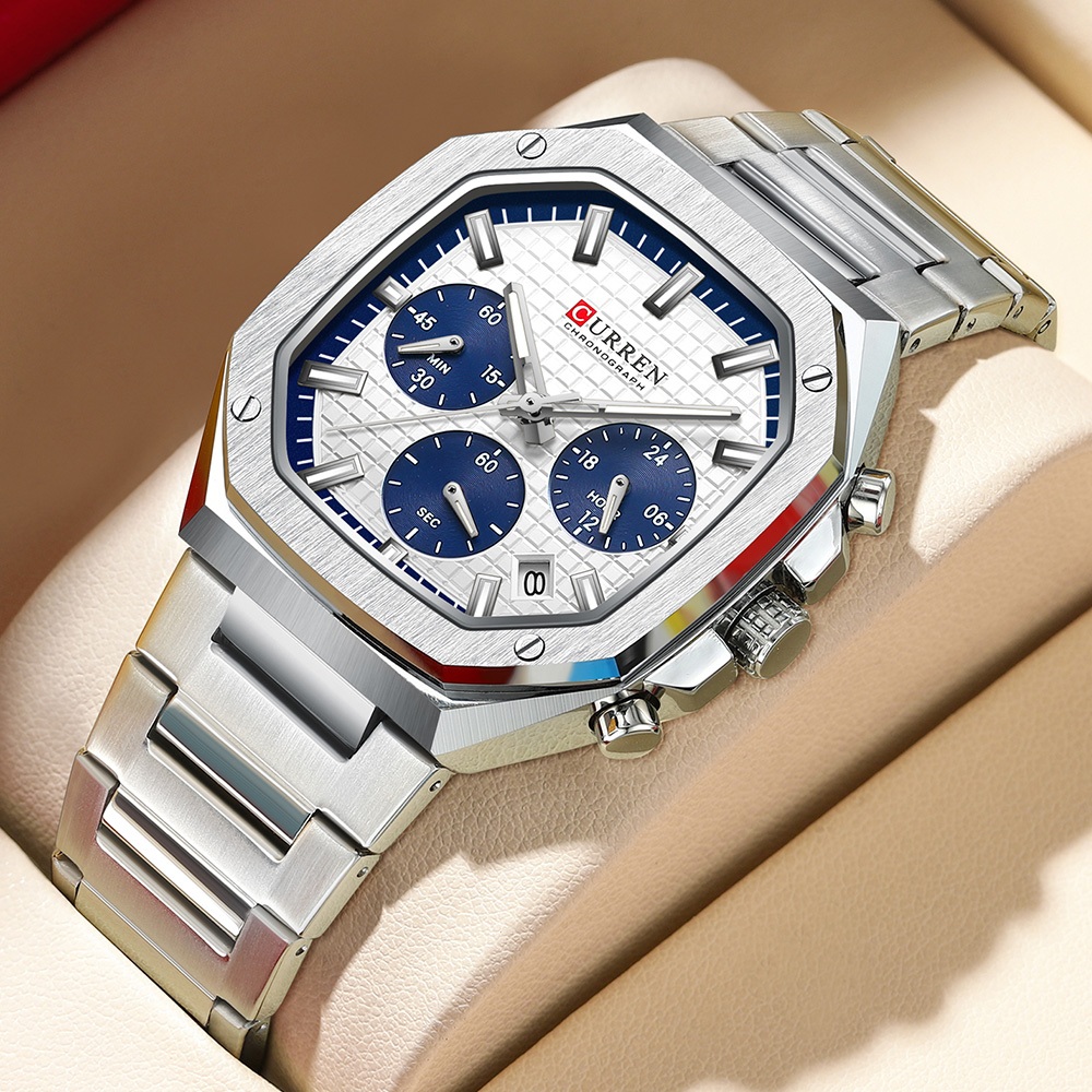Novo Relógio CURREN Masculino Marca Original Top Luxo Cronógrafo De Aço Inoxidável Luminoso Quadrado Discagem Moda Esportiva Quartzo À Prova D'água 8459 X