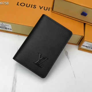 [Com Caixa + Pronto Em Estoque] Top original Louis Vuitt0n Aerogram Carteira Masculina Clipe De Bolso De Couro Completo , Pode Armazenar Cartões , Bolsas De Mão E Bolsos De Roupas , Marca Metálica De Letra LV