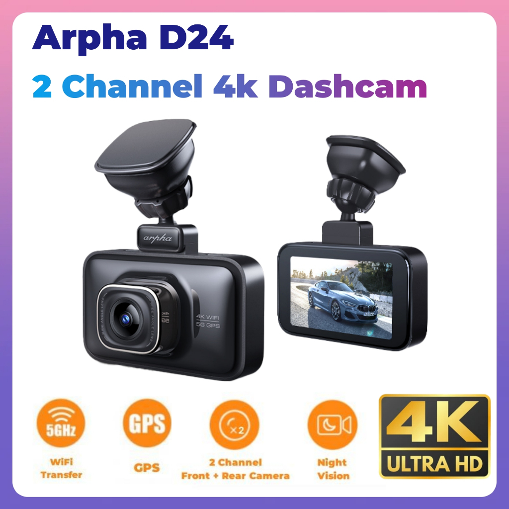 Arpha D24 4K Dashcam De Canal Duplo 2160P Gravador De Direção De Câmera De Carro Com Controle De Voz GPS Aplicação WiFi