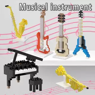 Diy Piano guitarra blocos de construção meninas presentes aniversário brinquedos meninos blocos de construção educaciona