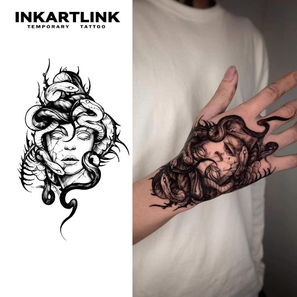 Medusa Adesivos Temporários De Tatuagem , Mágica De Longa Duração À Prova D'água , Dura Até 15 Dias Falsa semi Permanente .
