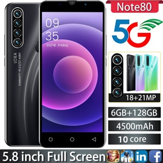 Celular Barato Note80 Smart Phone 5.8 Pol 6GB RAM 128GB ROM Dual SIM Celulares