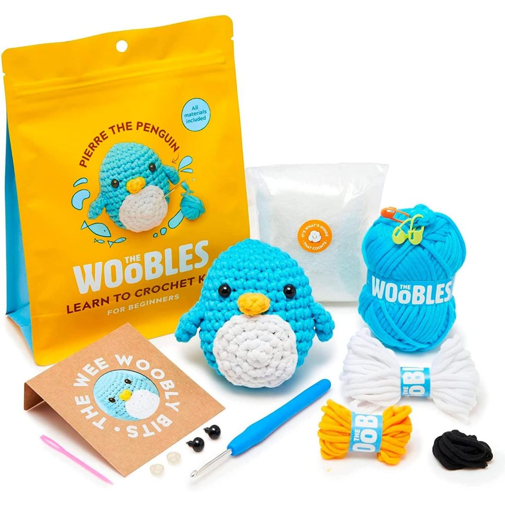O Kit De Crochê Woobles Beginners Com Fio De Ervilha Fácil Como Visto No Tanque De Tubarão-Tutoriais De Vídeo Passo-A-Pierre The Penguin