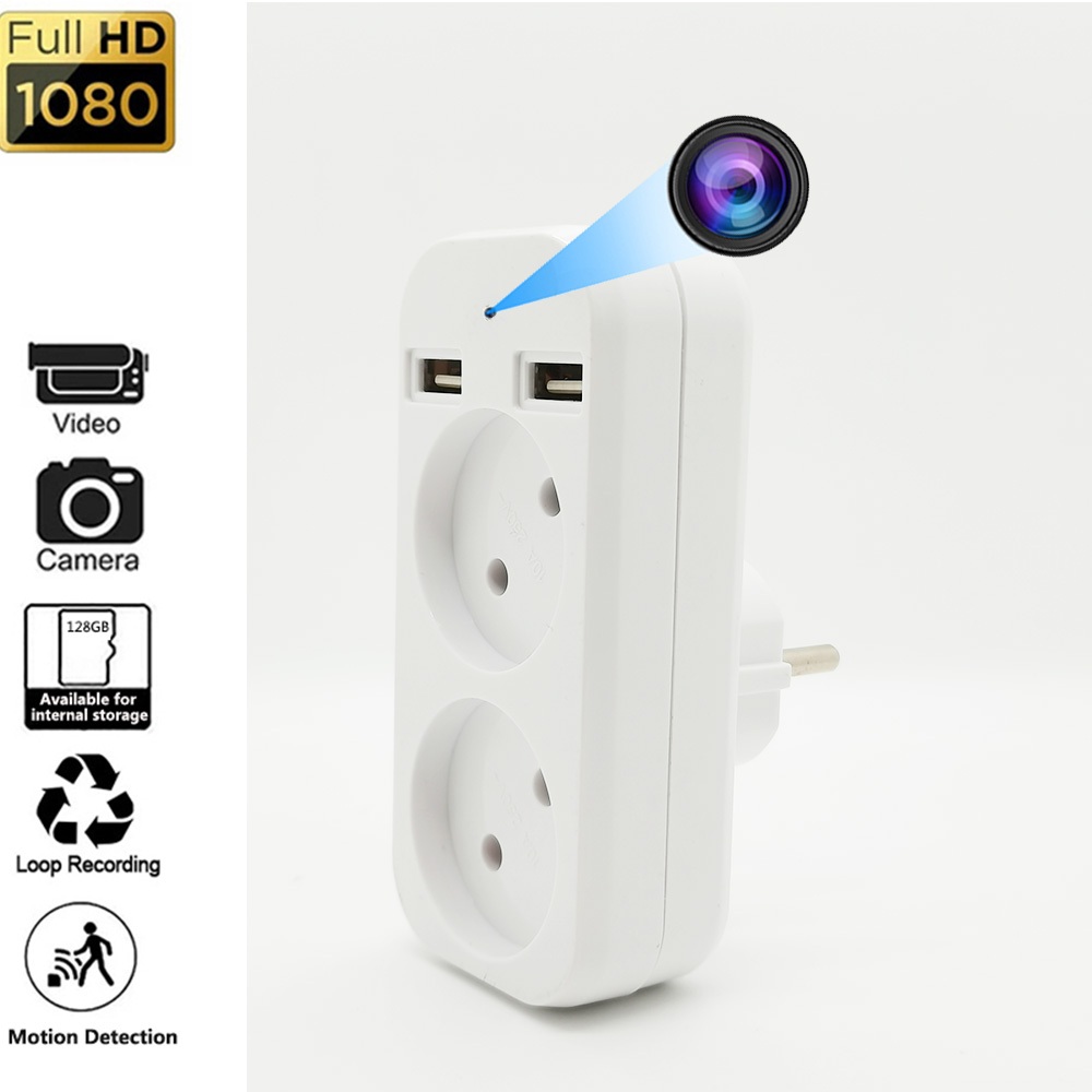 Tomada Com Câmera Mini WiFi 1080P HD Monitoramento Remoto Doméstico Monitor De Detecção De Movimento Vigilância Sem Fio IP