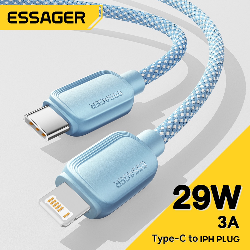 Essa Essager PD 29W Tipo C Para Cabo USBC Iluminação Macaron-L iPhone 14 13 12 11 Pro Max Xs Plus Macbook iPad 27W 20W Carregamento Rápido De Dados De
