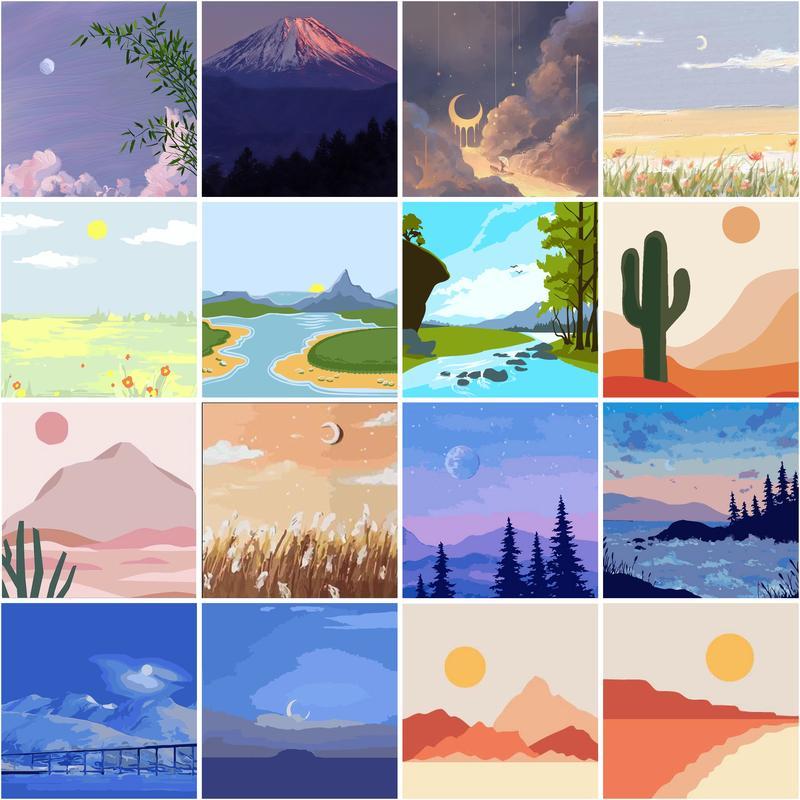 RUOPOTY 20x20cm Pintura Por Números Pinturas Em Moldura Sobre Linda Paisagem natural Tinta Para Presente Único