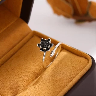 Retro 925 Sterling Silver Ring exclusivo Thai Silver Lotus Simples Estilo Étnico Flor Aberta Anel Aberto Feminino Jóias Criativas CR032