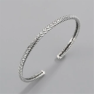 925 Sterling Silver Bracelet Retro Thai Silver Snake Pattern Twist Thai Silver Braided Pattern Bracelete Aberta Criativa Pulseira Aberta Feminina Simples Pulseira Aberta Tudo Combinado Acessórios CB104