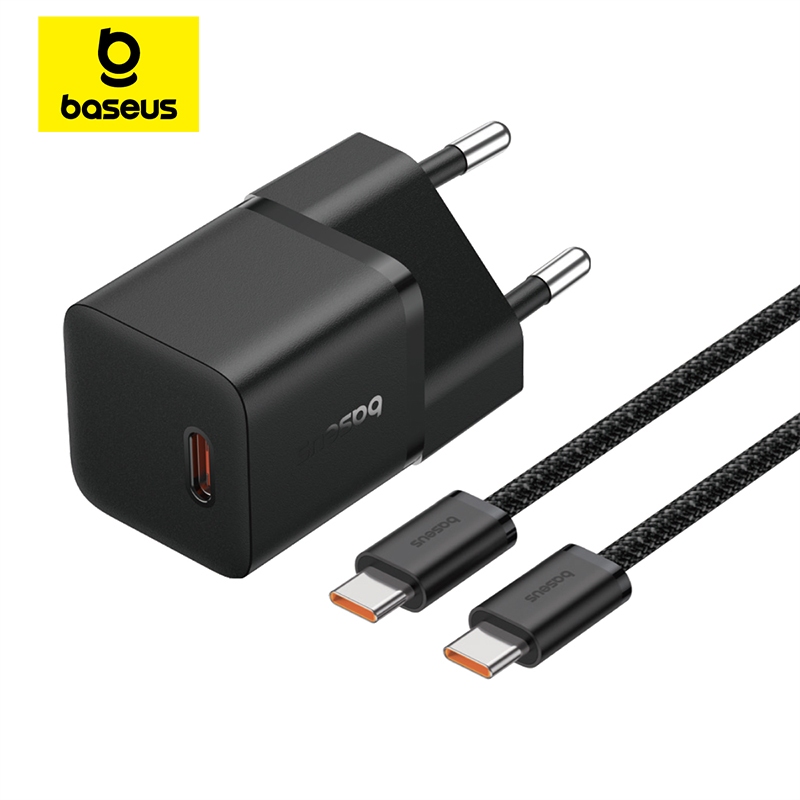 Baseus 20W GaN5 USB C Carregador Portátil Tipo Suporte De PD Carregamento Rápido Com Cabo De 100W Para iPhone 15 14 13 12 11 Pro Max 8 Plus