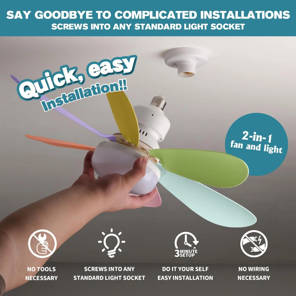 Ventilador de teto，ventilador de luz para pequenos espaços úmido/sem ventilação,(5 lâminas) infinitamente ajustável Ventilador de teto com controle remoto