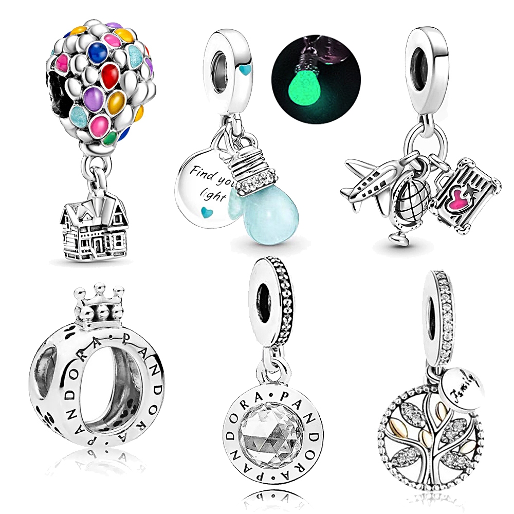 Berloque De Prata 925 Pan Charme Noctilucent Pequena Lâmpada De Iluminação Acessórios Avião Balão Bagagem