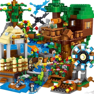 1459pçs Compatível com Lego Minecraft Série Bloco de Construção Brinquedos Moinho de Vento Base Órgão Caverna Aventura Inferno Cidade Montado Pequenas Partículas Construção Blocos Brinquedos