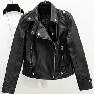 [Estoque Pronto] 2024 Nova Primvera E Outno Casco Curto Feminino De PU Artcial Punk Fashion De Couo De Motocleta