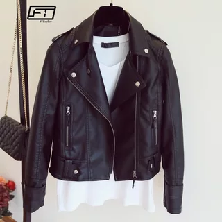 2024 Nova Jaqueta Casual De Motocicleta PU Feminina De Couro Fino Punk Fashion Jacket Preto