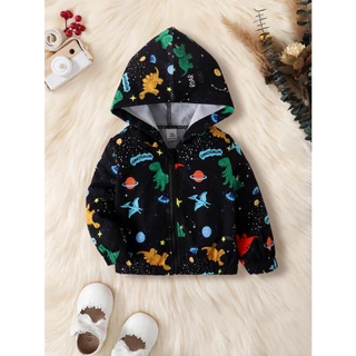 6m-3y Baby Jacket New Style Boy Cute Dinossauro Moda Dinossauro Fofo com Capuz com Zíper