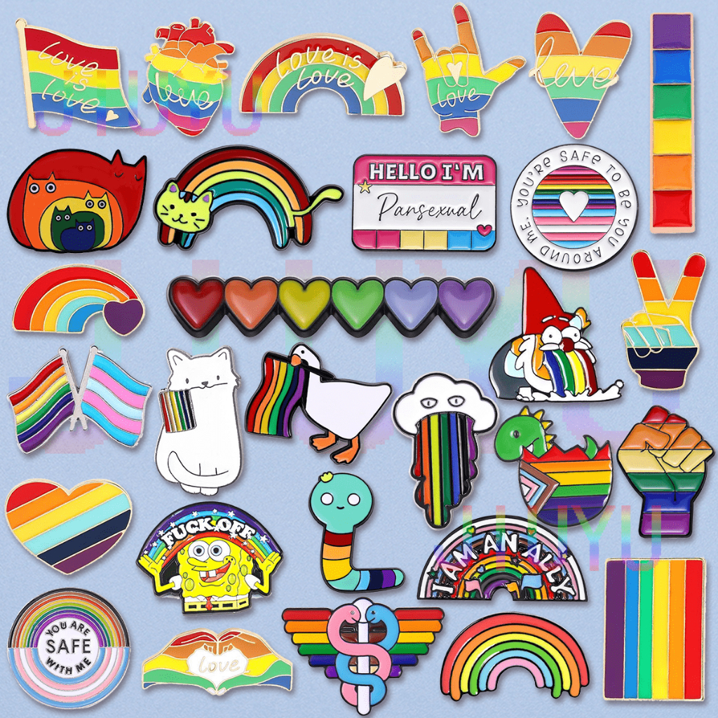 Pin Pins Esmalte Arco-Íris LGBT Broches De Gato Pato Bandeira Lapela Clouds Gesto De Vitória Crachás Jóias Presentes