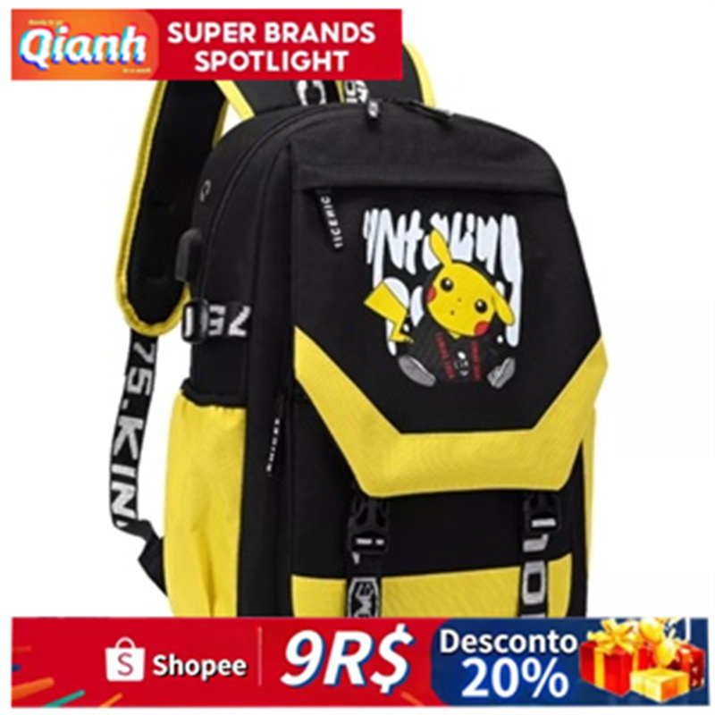 Mochilas escolares de anime Pikachu para homens e mulheres