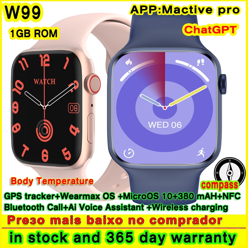 Micro OS 10 ChatGPT W99 Smart Watch 1GB ROM Bússola NFC Jogo Bluetooth Chamada GPS Rastreador De Música Smartwatch Série