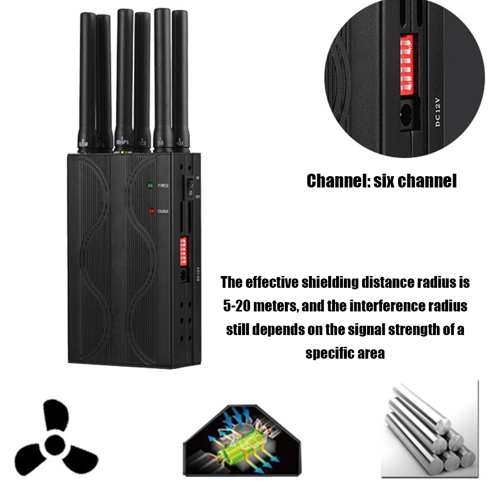 [Em Estoque] Bloqueadores De Sinais GPS Portáteis De Seis Canais Para Carros WIFI Interceptores 2G/3G/4G AC100-240V