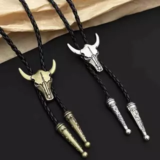 Gravatas Douradas Para Homens American Cowboy Light Fashional Garment Accessory Western Style Necklace Tie in Bags Pacote Colar Pingente De Cabeça De Touro Retro Gargantilha Cowboy Cinto De Couro Jóias De Gravata