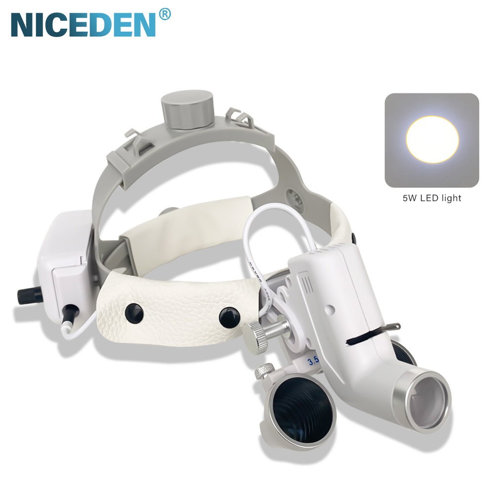 NICEDEN/5W Lupas Binóculos Dentários2,5x 3,5xfaixa De Cabeça Ajustável Com Leds Ampliação Do Dentista Laboratório De Odontologia