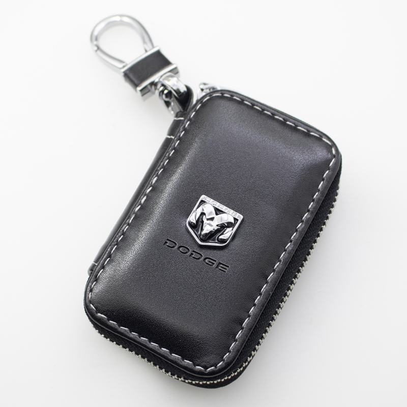 Zíper Carro Chave Capa Simples Fashion Logotipo Fob PU Couro Para Chaveiro Dodge Challenger RAM 1500 Carregador Vingador Nitro