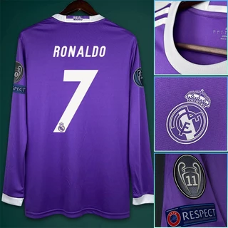 16-17real Madrid Retro Retro de manga comprida RONALDO Football Jersey No. 111 BALE Jersey Retro RONALDO Personalizado Jersey de manga comprida
