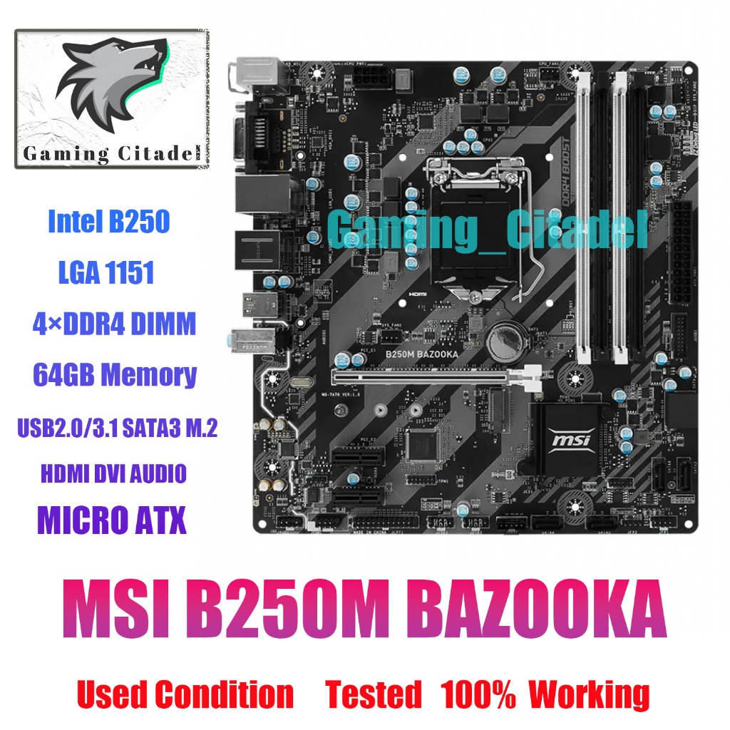 Placa-Mãe MSI B250M BAZOOKA B250 LGA1151 4 * DDR4 64G DVI + HDMI M-ATX Testado