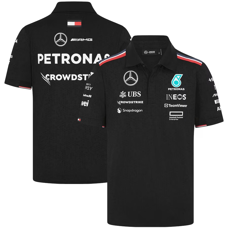 2024 Nova Equipe F1 Racing Summer Mercedes Benz Team Classic Preto E Branco Camiseta De Manga Curta POLO