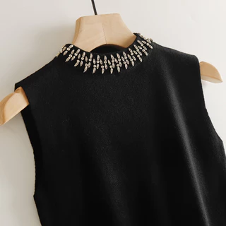Colete de gola rulê de meia gola alta feminino de malha com contas Bottoming Slimmer Look Top em Promoção na Shopee Colete de gola rulê de meia gola alta feminino de malha com contas Bottoming Slimmer Look Top