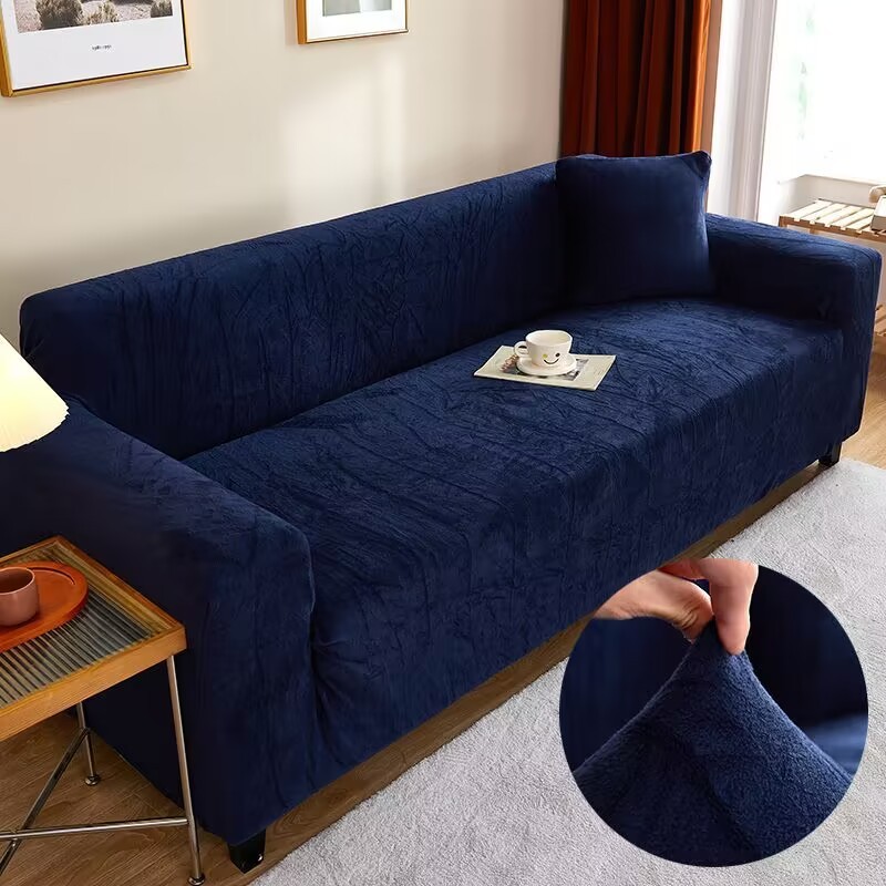 Navy blue plush sofa discount