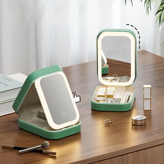 Espelho Portátil De Maquiagem De Viagem Smart LED Cosmético Mulher Moda Sólida Cor Luz De Toque Bolsa