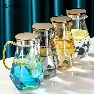 KEMORELA 1PC Jarro Com Tampa , De Vidro Transparente Resistente Ao Calor Água Para Café Em Casa Bebidas De Verão Utensílios De Cozinha