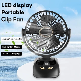 6000mAh 5 Modos Mini Ventilador Recarregável com LED Tipo C para Uso Interno e Externo