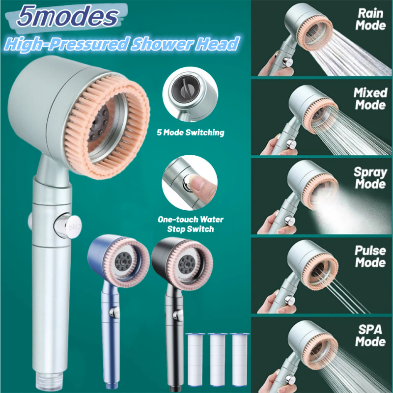 5Modes Cabeça De Chuveiro De Alta Pressão Com Filtro Mão Botão Ajustável Acessórios De Banheiro Economia De Água