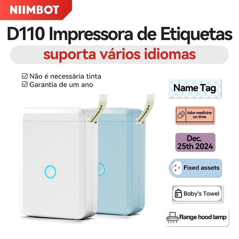 NIIMBOT D110 Impressora de Etiquetas Inteligente Térmica Bluetooth sem Tinta para iOS Android