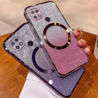 Caixa De Telefone poco C40 Plating glitter Com Sucção Magnética E Lente anti-Queda Para Cobertura Total