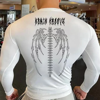 Moda Y2K Camiseta de Treinamento Masculino de Compressão Camiseta de Ginástica Esticada Meias Ginástica Calças de Corrida Esportiva Manga Longa