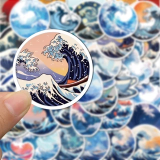 50pcs Adesivos De Desenho Animado ukiyo-e Com Padrões De Ondas Nas Água Requintadamente Projetados Para Fins Artísticos Manuais Telefones Celulares iPads À Prova D'água Copos De