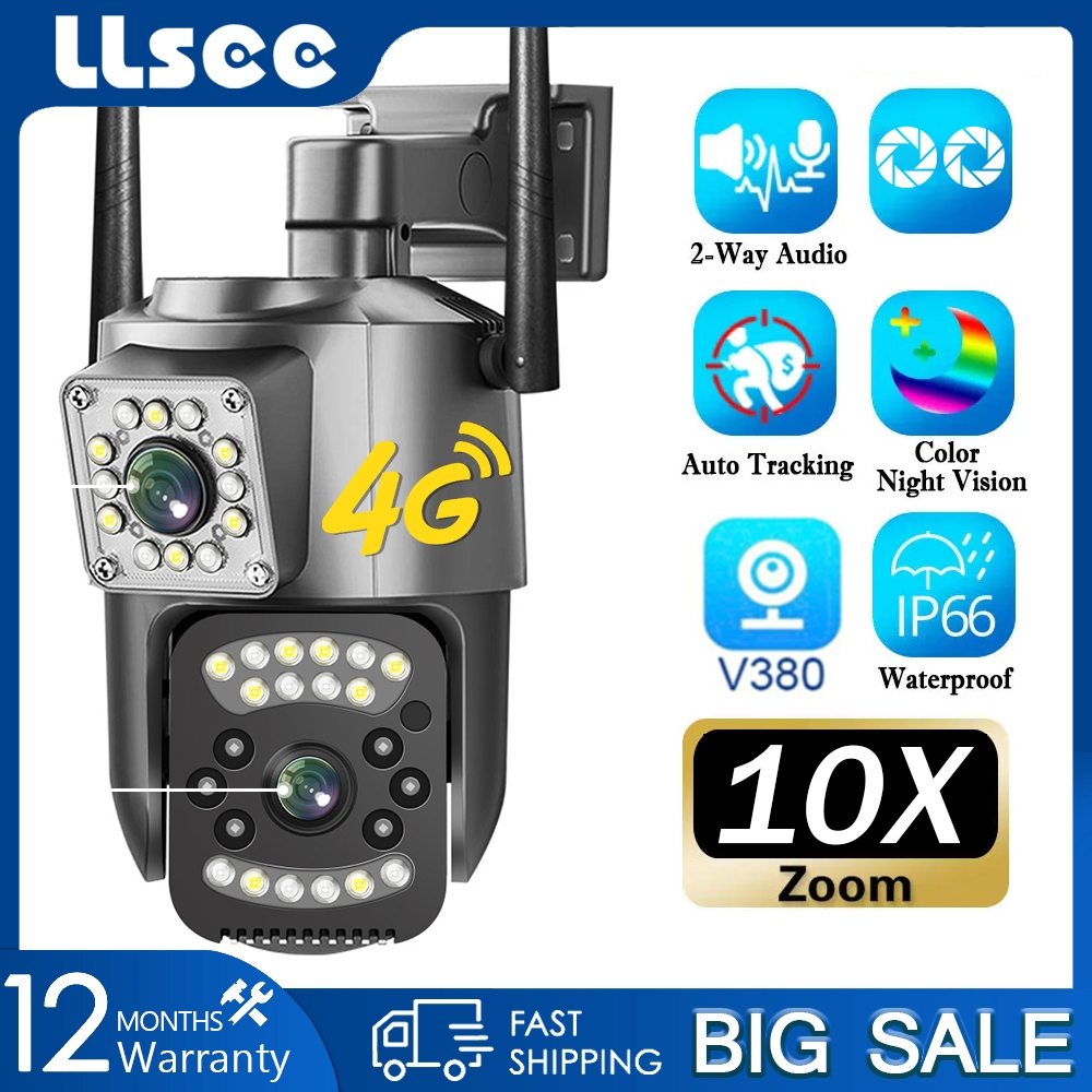 LLSEE V380 Pro Dual Lens 4G SIM Card CCTV Sem Fio 8MP 4K Câmera WIFI ...