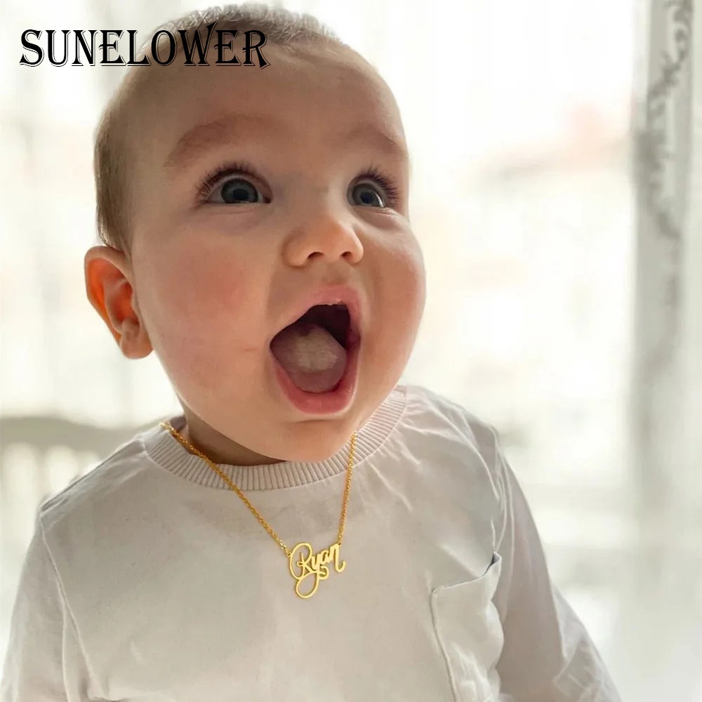 Colar Personalizado De Nome Infantil Para Menino Recém-Nascido De Aço Inoxidável Inicial Mãe Filho/Filha
