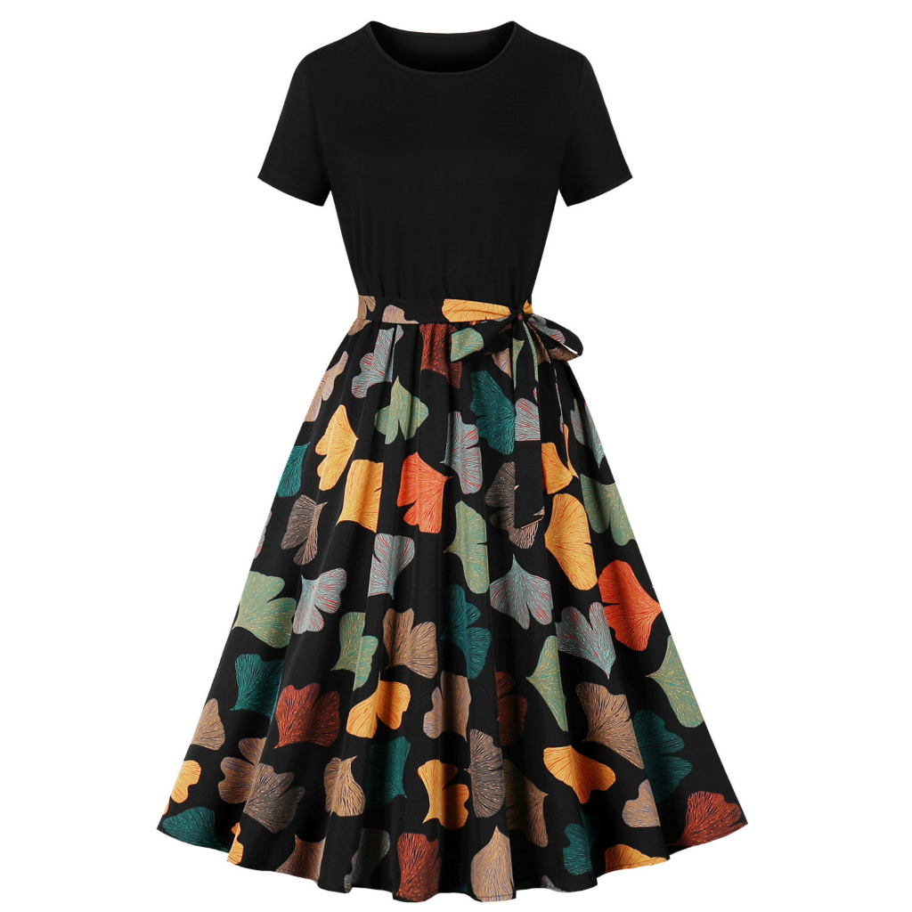 Elegante Vestido De Festa casual De Manga Curta Com Gola Redonda