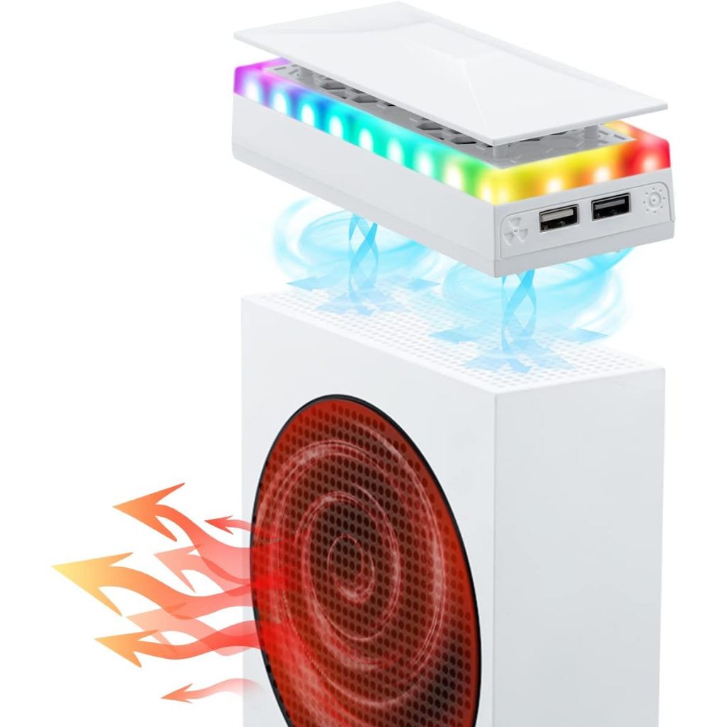 Mcbazel Ventilador de Refrigeração para Xbox Series S, Sistema de Refrigeração com Ventilador Antipoeira para Xbox Series S com 3 Velocidades 4000/4300/4500RPM e Faixa de Luz RGB com 7 Modos, Baixo Ruído, Interruptor de Toque Independente, 2 Portas USB