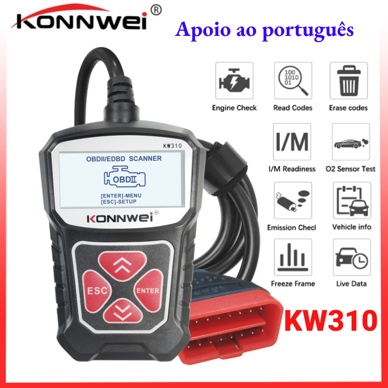 ⭐Supports Portuguese KONNWEI KW310 Car Full OBD2 Funções OBD2 Leitor De Código De Falha De Verificação Do Motor Ferramenta De Diagnóstico Automotivo OBD 2 Scanner Auto Tools