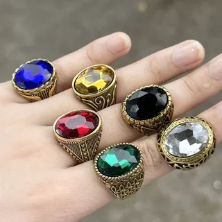 10pcs Anéis Retro Para Homens E Mulheres Pedra De Vidro Cintilante Padrões Esculpido Em Ouro Fashion Jewelry