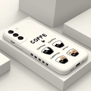 Estojo Telefônico Para Samsung Galaxy S21 S20 FE Ultra Plus S10 S10E S9 5G Capa Confortável Gato Fofo De Café