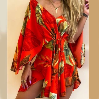 Novo Vestido Sexy V Pescoço Em Com Manga De Morcego Irregular